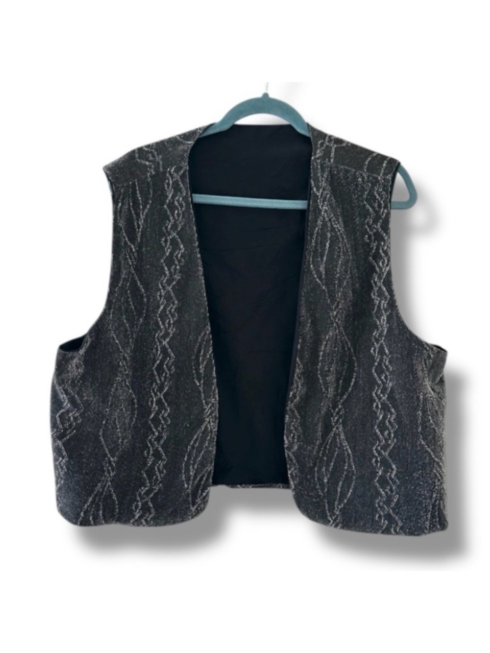 Vintage Gray Black Pinstripe Textured Metallic Vest Women’s Size XL/XXL Party